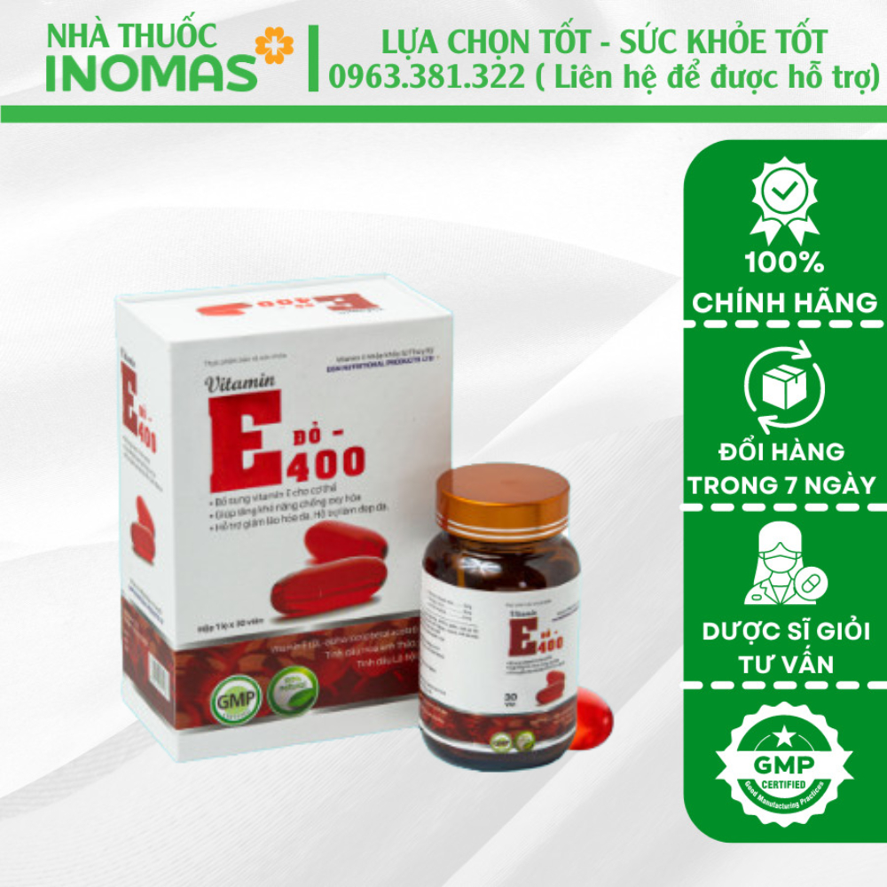 Viên uống VITAMIN E ĐỎ 400 hỗ trợ làm đẹp da, giảm lão hoá da, nám da, sạm da - Nhà Thuốc INOMAS