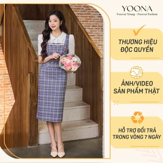 Set bộ thiết kế áo họa tiết kẻ phối sơ mi kết hợp chân váy dài dáng ôm YOONA - NH13B202
