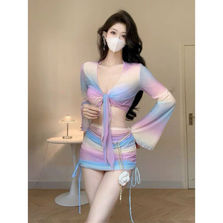 Set bikini 4 mảnh màu loang tím QC