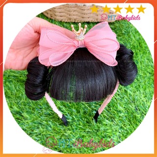Cài băng đô tóc giả nơ vương miện tiểu thư cho bé