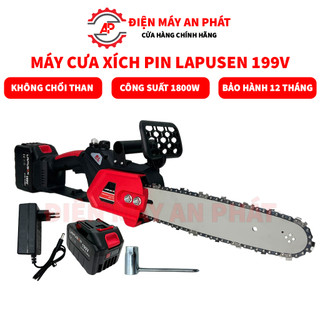 Máy cưa xích pin cầm tay KHÔNG CHỔI THAN LAPUSEN 199V pin 15 cell máy cưa gỗ mini pin công suất lớn bảo hành 12 tháng