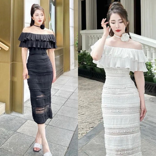 ĐẦM MIDI REN BẸT VAI BÈO NGỰC (KÈM VIDEO HÌNH THẬT)