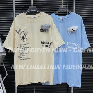 Áo phông dáng rộng dấu quần kèm 2 gấu hàng QC - Dungpham