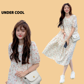 Đầm Váy Babydoll Dáng Xoè UNDERCOOL Tay Bồng Cổ Tròn Hoa Nhí