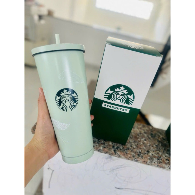 Ly Giữ Nhiệt Starbuck Xanh Mint Xinh Xắn Size Lớn 750ml, Ly giữ nhiệt Starbuck hoạ tiết hè thu 750ml