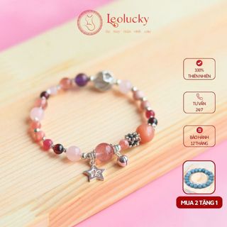 Vòng tay đá phong thủy Leolucky mix charm bạc 925 ngẫu nhiên mang lại bình an may mắn - A08
