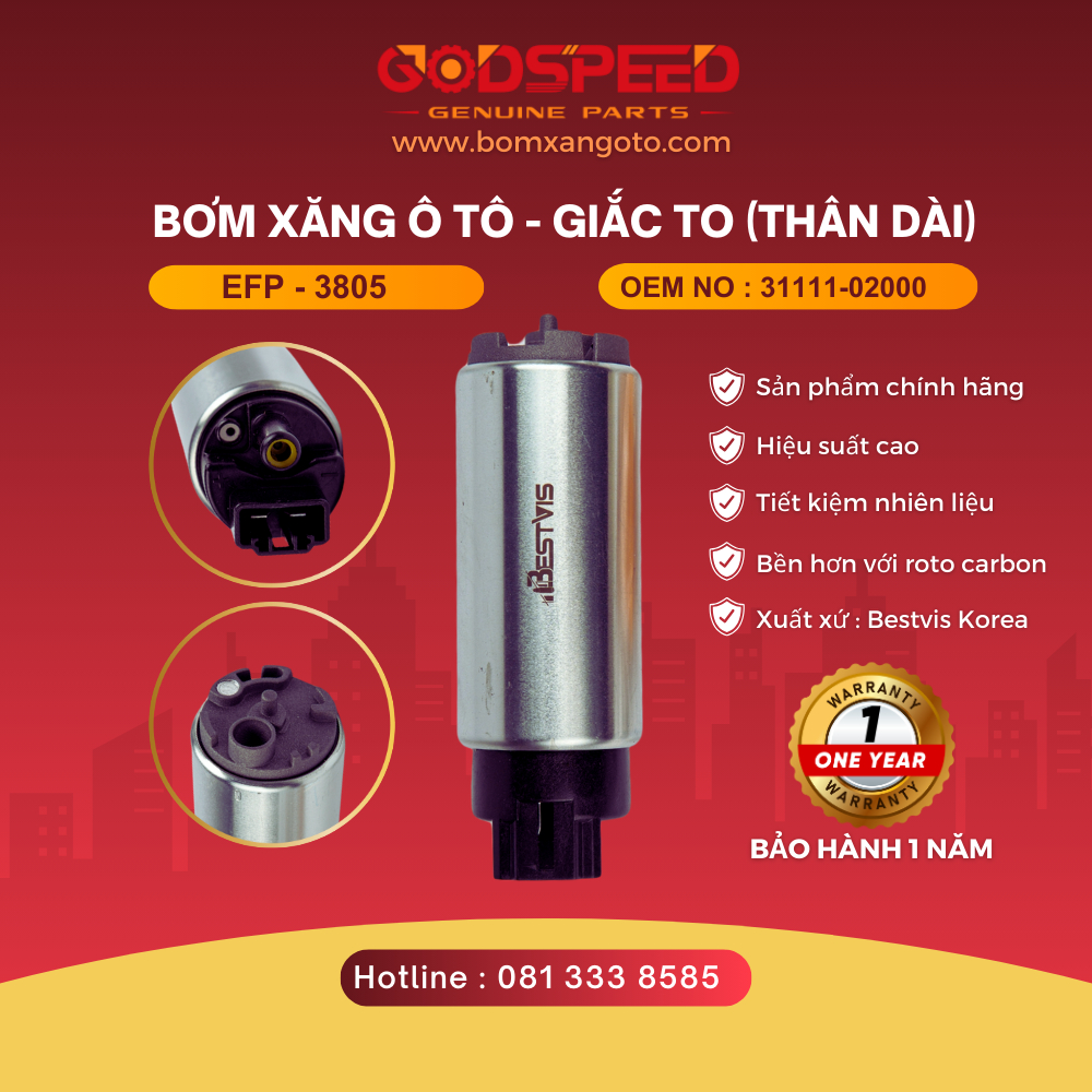 Mô tơ bơm xăng ( giắc to, thân dài , 7Bar )  - Bestvis