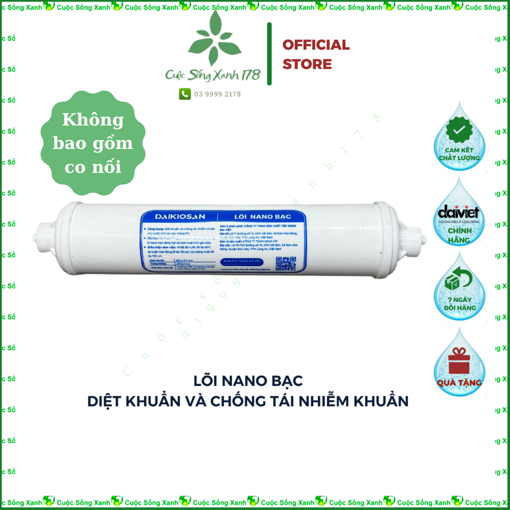 Lõi lọc nước Nano bạc chính hãng, lõi lọc nước Nano Silver tiêu diệt vi khuẩn trong nước dùng cho máy lọc nước RO