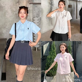 Áo sơ mi nữ thô cổ sen vạt bầu thêu polo không kèm nơ HAVANA AO239