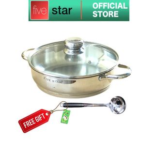 Nồi lẩu inox 304 cao cấp Fivestar Plus 3 đáy đun từ size 24 ( hàng xuất khẩu ) , tặng 1 vá canh