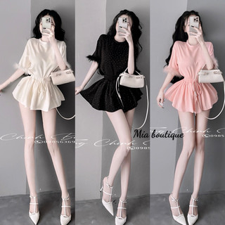 Set áo tay lông mix chân váy đá biling có lót quần hàng có sẵn