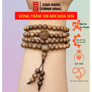 Vòng trầm 108 hạt mix hoa sen trầm Trầm Hương Minh Đạt mùi thơm dịu nhẹ