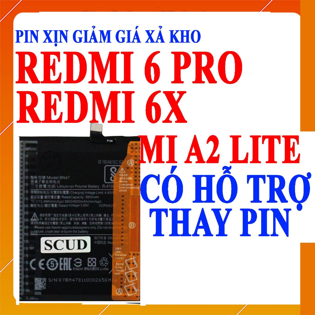 Pin Scud cho Xiaomi Redmi 6 Pro/Mi A2 Lite/Redmi 6X (BN47) - 4000mAh