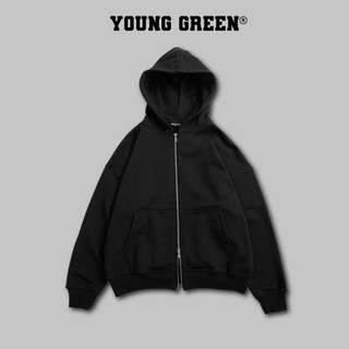 Áo boxy zip hoodie - young green