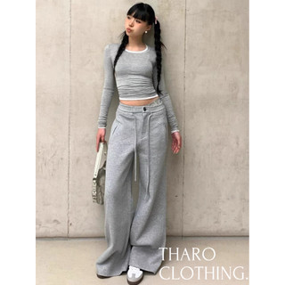 Quần thun ống rộng dây rút, đính nút - tharo clothing