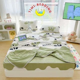 Bộ chiếu điều hòa cao su non bọc chun kèm chăn thun lạnh họa tiết thoáng mát, không thấm mồ hôi – Timibedding