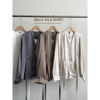 5507 ÁO SƠ MI LỤA CỔ TIM DÂY EO
