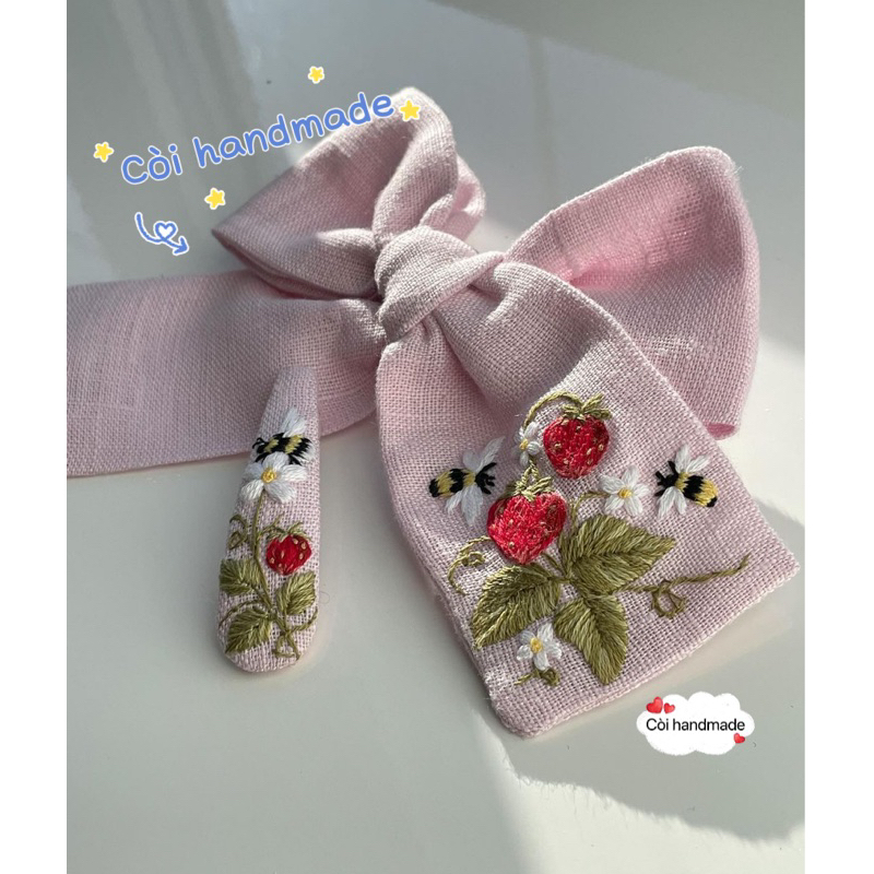 Set Cặp tóc + Nơ thêu handmade