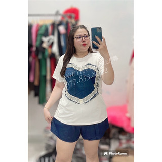 ( BIGSIZE 60-95kg ) SÉT BỘ TRÁI TIM PHỐI JEANS MỀM BIGSIZE
