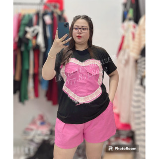 ( BIGSIZE 60-95kg ) SÉT BỘ TRÁI TIM PHỐI JEANS MỀM BIGSIZE