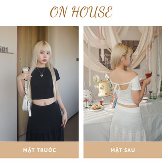 Áo tay ngắn hở lưng thắt nơ nữ tính, dây nơ có thể điều chỉnh, tháo rời để hơ lưng, cột nơ điều được, chất thun co giãn