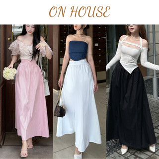 (Váy dài xoè màu hồng 92cm) Chân váy xòe kaki dáng dài 90cm ít nhăn tôn eo  Sang chảnh tôn eo có túi ON House CV025