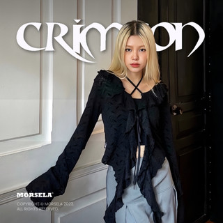 MORSELA® chính hãng - Áo croptop nữ kiểu tay dài CRIMSON phối ren lượn sóng tua rua phong cách sexy quyến rũ cá tính
