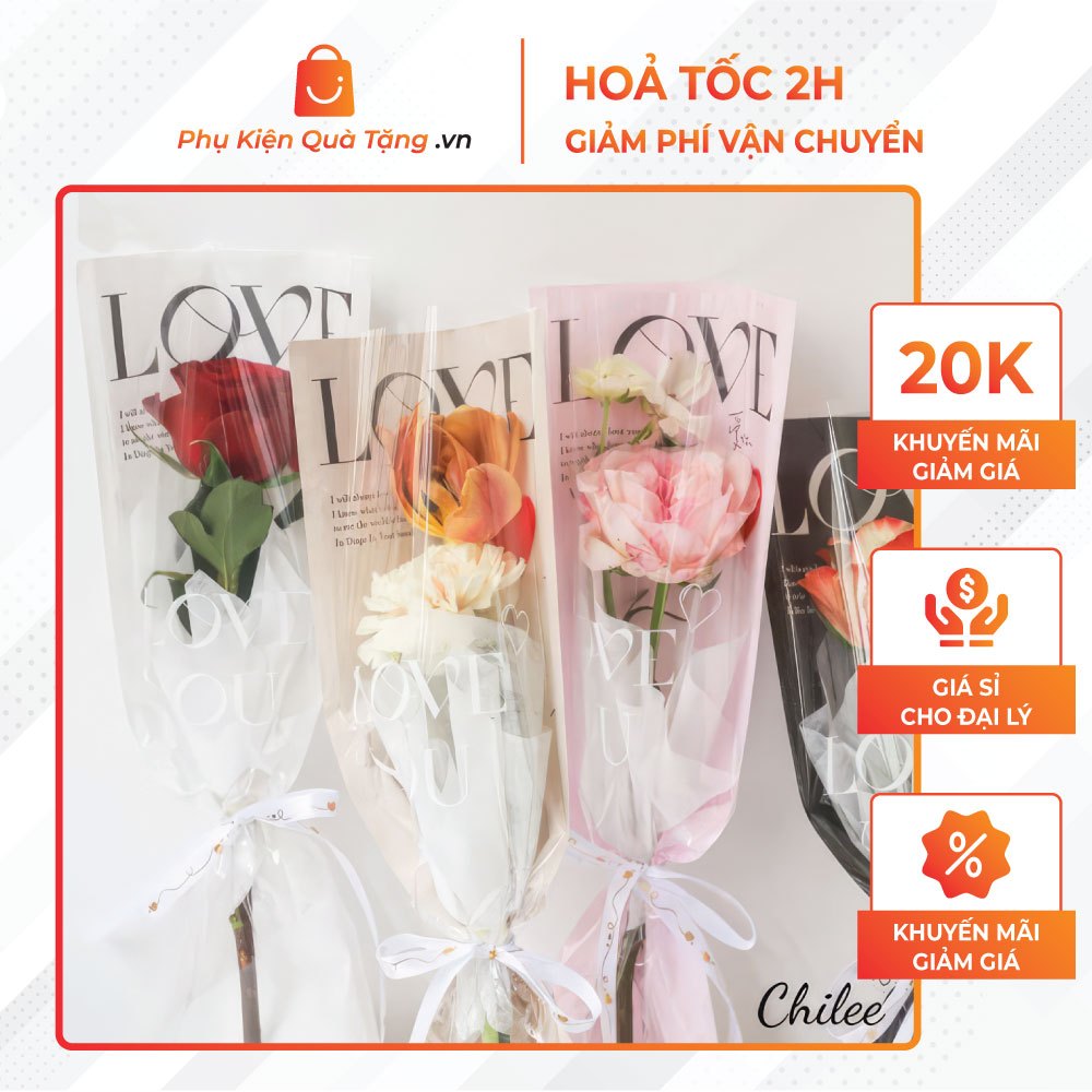 [Giá Rẻ] SET 20 Túi Đựng Hoa 1 Bông Chữ LOVE - Tập 20 Tờ | PhuKienQuaTang [ Hàng Loại 1 ]