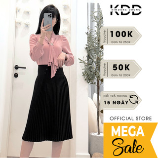 Áo sơ mi cổ nơ đính đá SCOOL công sở có nơ phong cách thời trang 2 màu be hồng DA02