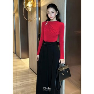 Coshe Lana Top Chất Thun Thanh Lịch Đính Khuyu Hai Lớp 5670