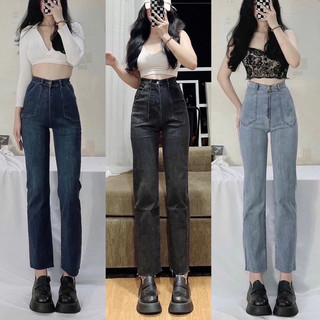 Quần jean co giãn ống đứng túi đắp