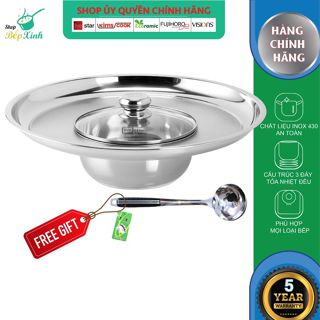 Nồi lẩu nón , lẩu mâm , lẩu vành 3 đáy từ inox 430 Fivestar 16cm | 18cm | 20cm | 22cm , dùng được mọi bếp , chính hãng