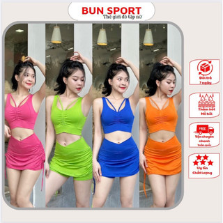 Bộ thể thao nữ,bộ váy áo Bra nhúm ngực,set thể thao nữ đi tập,đi biển đi bơiHM1