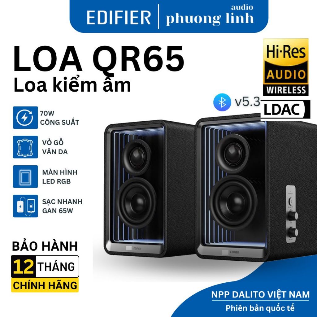 Loa Bluetooth Edifier QR65 | LeD RGB, Âm thanh Hires Audio Wireless, Sạc nhanh GaN 65W, Công suất 70W - Hàng chính hãng