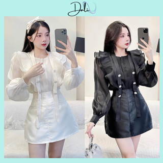Set Dự Tiệc Áo Voan Bèo Phối Dây Đính Đá + Chân Váy Tafta Dáng Tiểu Thư Sang Chảnh