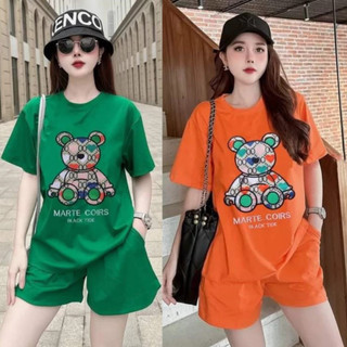Set bộ đùi chất cotton su phorm rộng mặc nhà cho nữ rẻ đẹp mát đơn giản mùa hè bigsize 40-75kg in gấu trái tim