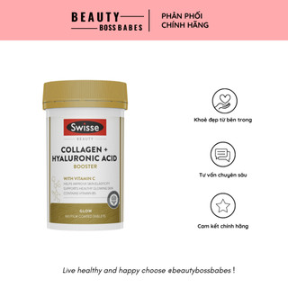 Viên uống bổ sung collagen và cấp nước, cấp ẩm Swisse Beauty Collagen + Hyaluronic Acid Booster 80 Viên