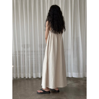 Đầm 2 dây linen