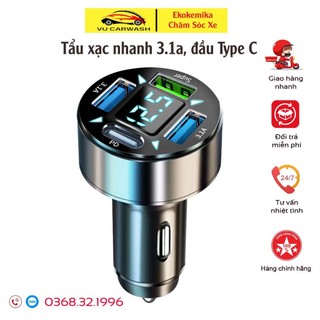 Tẩu Sạc Nhanh 4 Cổng 66W PD Type-C QC3.1A Thông Minh Cho Xe Ô tô - Xe Máy