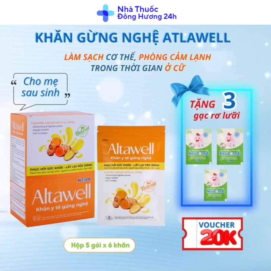 Khăn gừng nghệ Altawell cho mẹ sau sinh ở cữ lau cơ thể, làm sạch, làm ấm