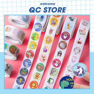  Sticker khen thưởng  500 sticker 1 cuộn  cuộn 500 hình dán tạo hứng thú cho bé học tiếng Anh hàng loại dày QC Store 