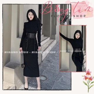 SET ĐẦM BODY CỔ LỌ KÈM DÂY ĐAI NỊT EO CHUẨN MẪU ( cc Diệu Anh)