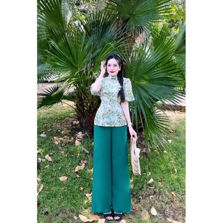 SET BỘ BÀ BA CỔ TÀU , NÚT SÒ , TAY BÍ - LỤA MANGO