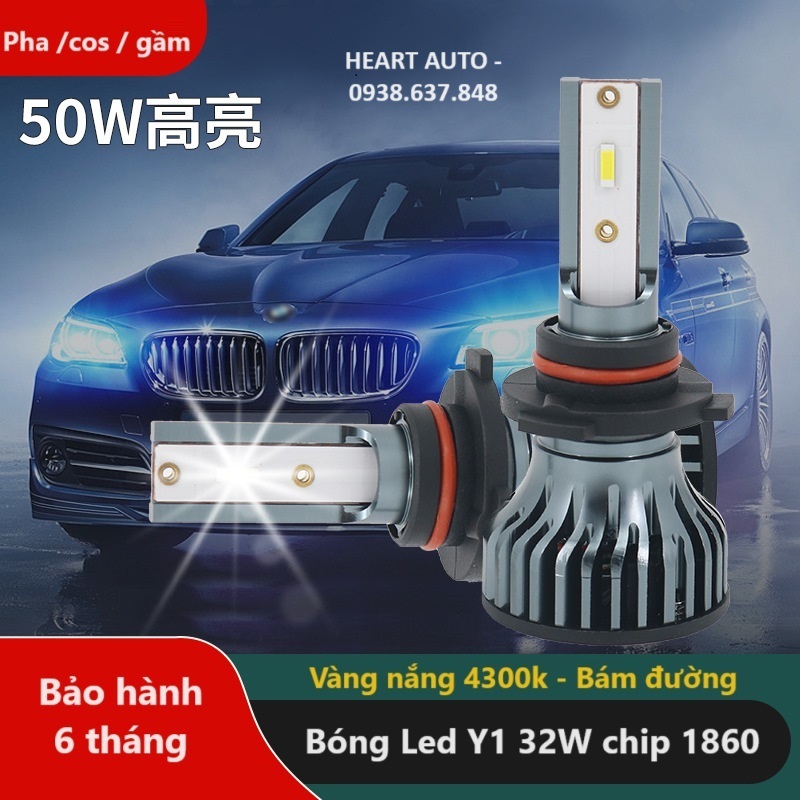 (Hướng dẫn) Cặp bóng đèn Led Y1 - vàng nắng 4300k - chip 1860 - chân H1, H3, H4, H7, H11, 9005/HB3, 