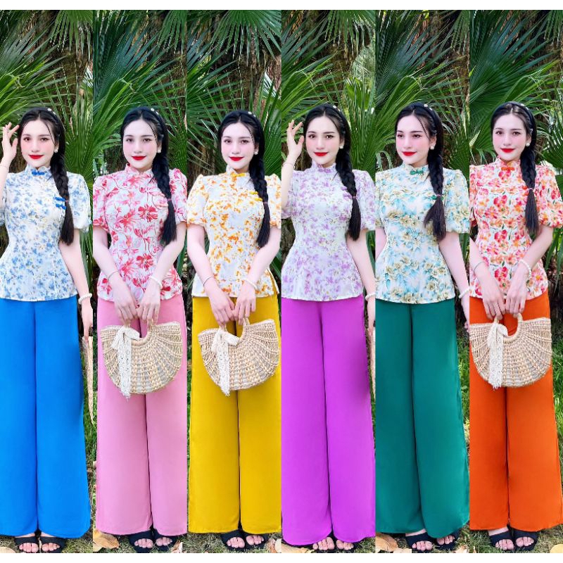 SET BỘ BÀ BA CỔ TÀU , NÚT SÒ , TAY BÍ - LỤA MANGO