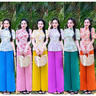 Set bộ bà ba cổ tàu , nút sò , tay bí - lụa mango