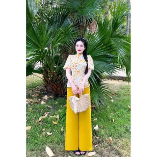 SET BỘ BÀ BA CỔ TÀU , NÚT SÒ , TAY BÍ - LỤA MANGO