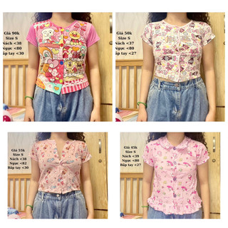 Áo baby tee 2hand cài nút, Anpanman, My Melody, Cinnamoroll