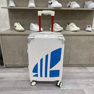 Vali chính hãng adidas màu trắng sticker tam gíac xanh dương size 22 cabin