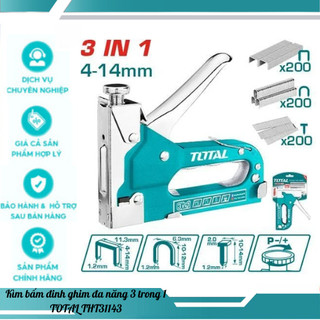 Kìm bấm đinh ghim đa năng 3 trong 1 total tht31143 kềm bấm ghim có điều chỉnh lực bắn, tặng kèm 600 mũi ghim
